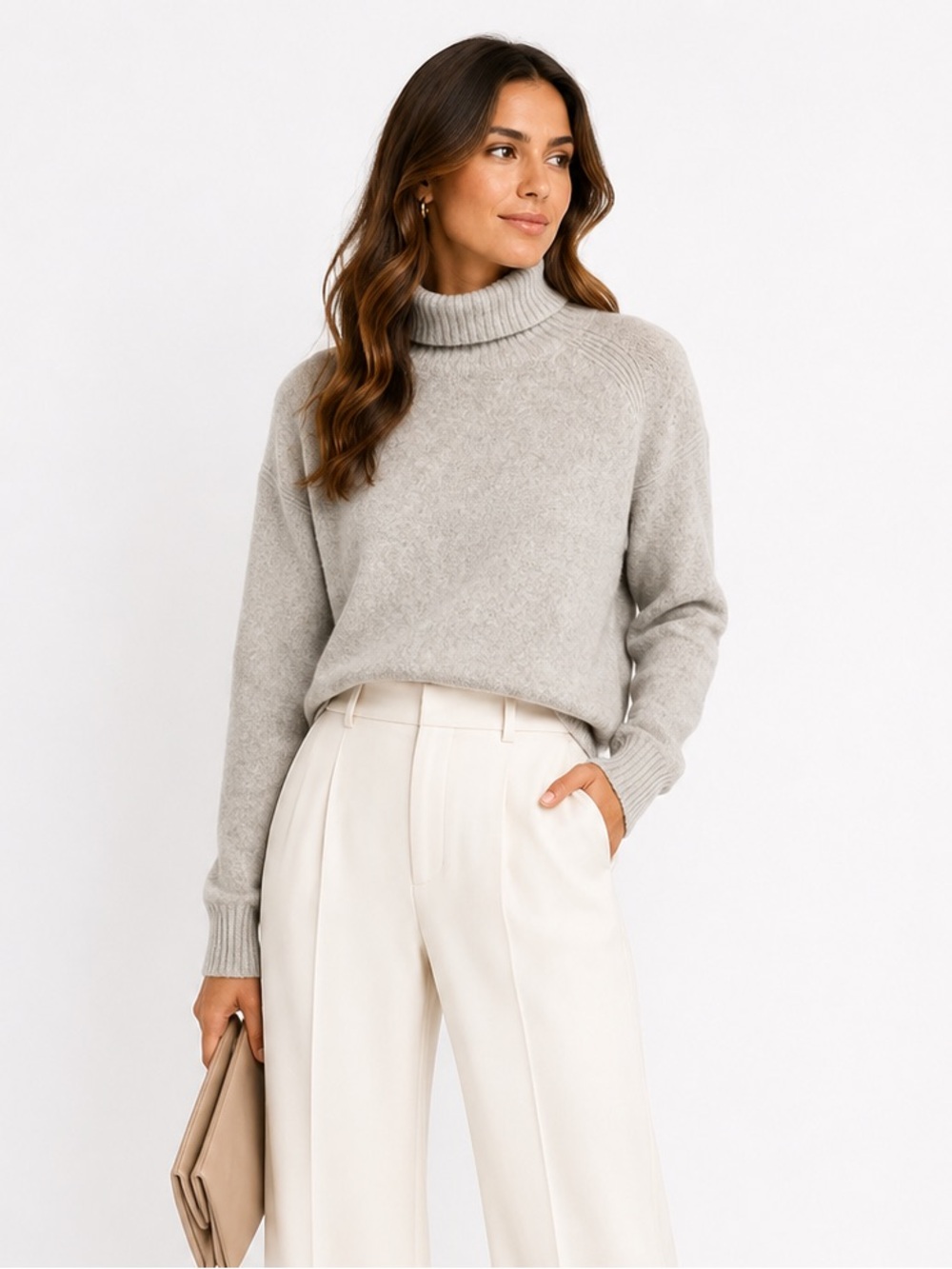 Club Monaco Oatmeal Turtleneck Sweater XL Soft Quiet Luxury Cotton Wool Blend